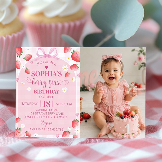Berry First Birthday Strawberry Invitation (Creator Uploaded)