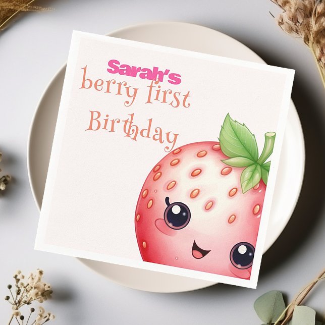 Berry first birthday strawberry  napkin (Creator Uploaded)