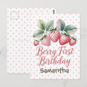 Berry First Birthday Strawberry One Sweet Berry Postcard