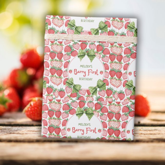Berry First Birthday Strawberry Party Wrapping Paper (Creator Uploaded)