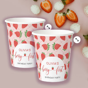 Berry First Birthday Strawberry Pink Personalised Paper Cups
