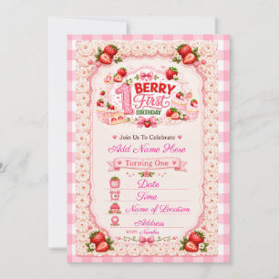 Berry First Birthday Strawberry Shortcake Invitation