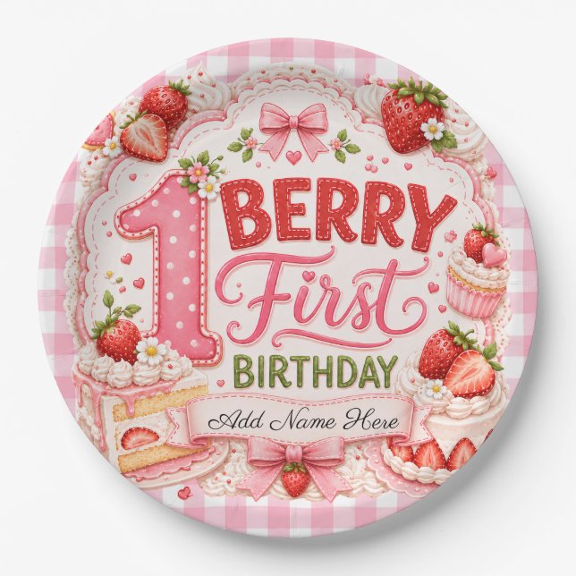 Berry First Birthday Strawberry Shortcake Paper Plate (Front)
