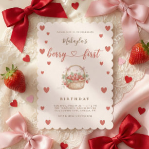 Berry First Birthday Strawberry Sweet One Girl Invitation