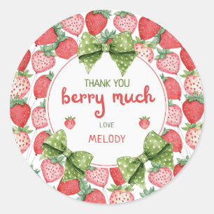 Berry First Birthday Strawberry Thank You Classic Round Sticker
