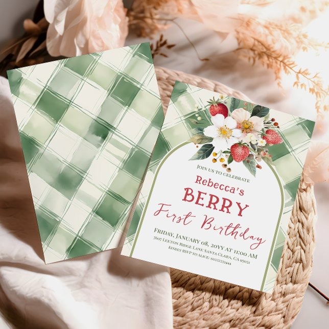 Berry First Birthday Strawberry Theme Party Invitation (Creator Uploaded)