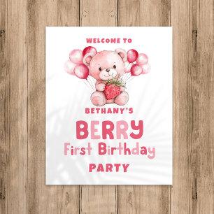 Berry First Birthday Strawberry Welcome to party Poster