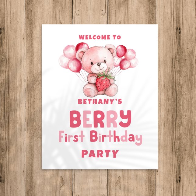 Berry First Birthday Strawberry Welcome to party Poster (Creator Uploaded)