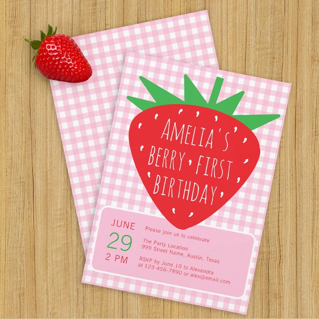 Berry First Birthday Summer Girl Strawberry Party  Invitation (Creator Uploaded)