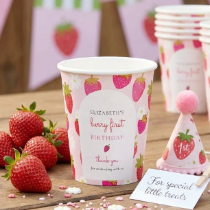 Berry First Birthday Sweet Strawberry Girl Cute Paper Cups