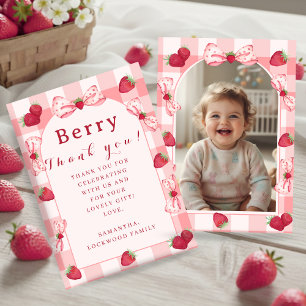Berry First Birthday Thank You Photo Bow Flat Card