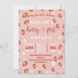 Berry First Birthday Themed Party Invitations