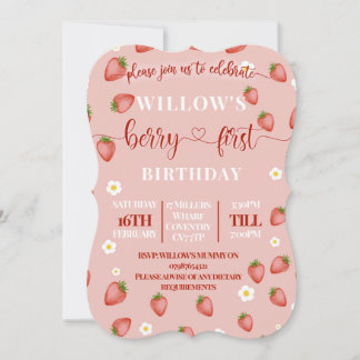 Berry First Birthday Themed Party Invitations