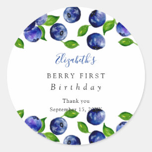 Berry First Birthday Watercolor Blueberry Cute Classic Round Sticker
