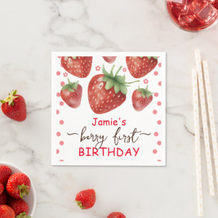 Berry First Birthday Watercolor Napkin