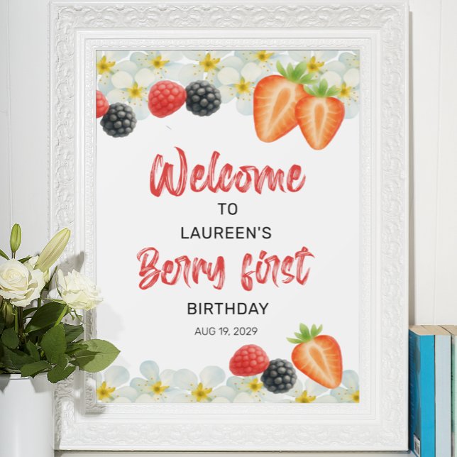 Berry First Birthday Welcome Sign Poster (Creator Uploaded)