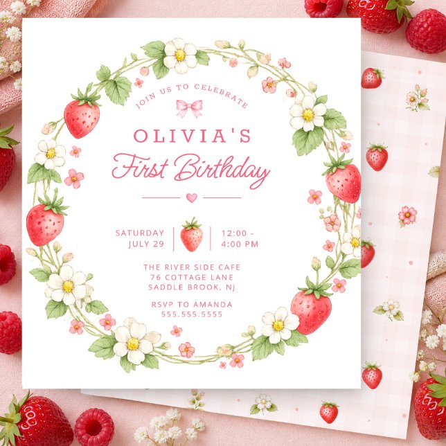 Berry First Birthday Wreath Invitation (Creator Uploaded)