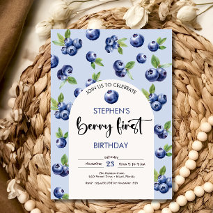 Berry first blueberries kids birthday invitation