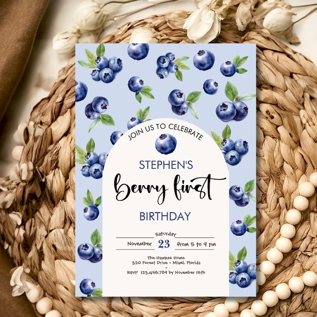 Berry first blueberries kids birthday invitation (Creator Uploaded)
