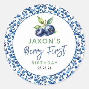 Berry First Blueberry 1st Birthday Party Classic Round Sticker