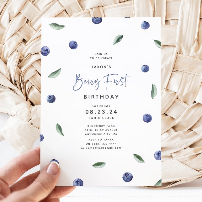 'Berry First' Blueberry 1st Birthday Party Invitation (Creator Uploaded)