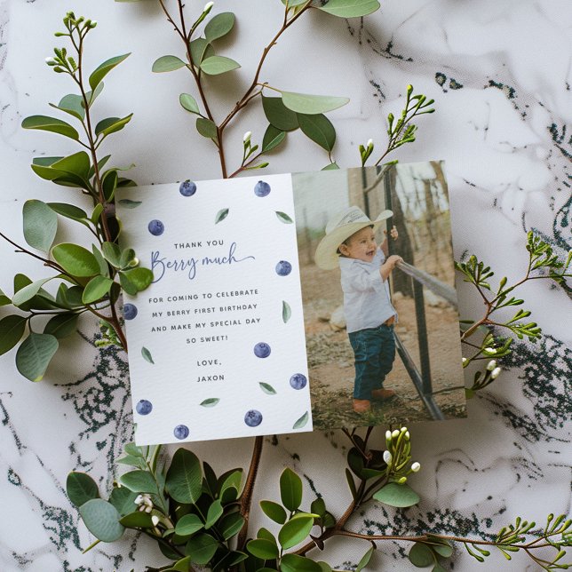 'Berry First' Blueberry 1st Birthday Party Thank You Card (Creator Uploaded)