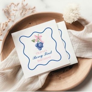 Berry first blueberry birthday Pink Bow Coquette Napkin