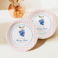 Berry First blueberry birthday Pink Bow Gingham