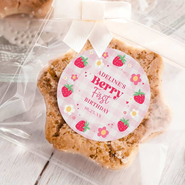 Berry First Cute 1st Birthday Strawberry Classic Round Sticker (Creator Uploaded)