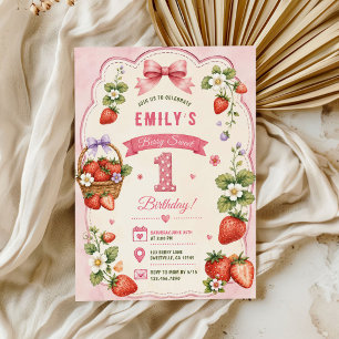 Berry First Cute 1st Birthday Strawberry Girl's Invitation