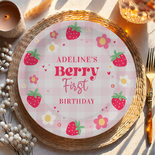 Berry First Cute 1st Birthday Strawberry Paper Plate