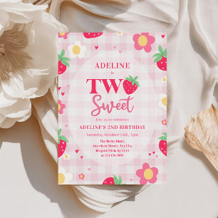 Berry First Cute 2nd Birthday Strawberry Invitation