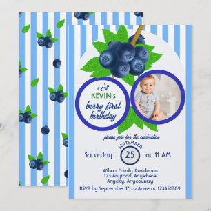 Berry First Cute Blueberry 1st Birthday Invitation