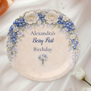 Berry First Garden Floral 1st Birthday Paper Plate