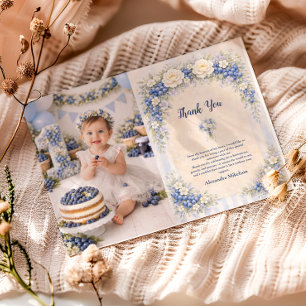 Berry First Garden Floral 1st Birthday Thank You Card