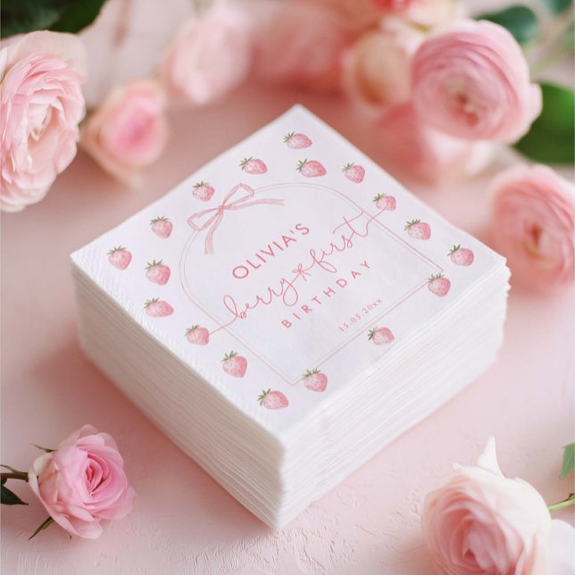 Berry First Girl Birthday Paper Napkin (Creator Uploaded)