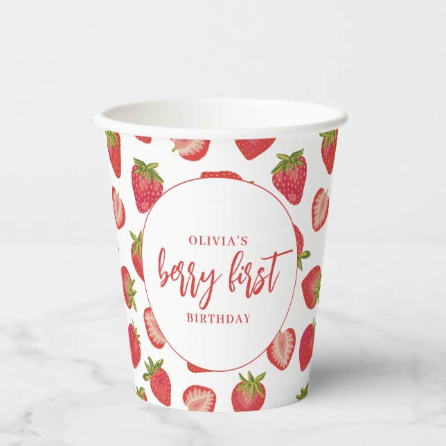Berry First girls strawberry 1st birthday party Paper Cups (Front)