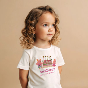 Berry First Happy Birthday Bunnies and Cake Baby T-Shirt