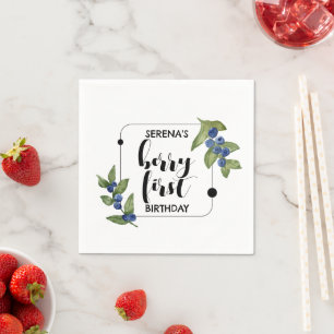 Berry First Kids Birthday Blueberry Minimal Napkin