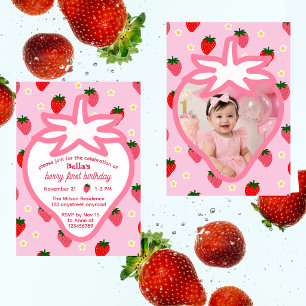 Berry First Strawberries Birthday Party Photo Invitation