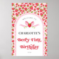 Berry First Strawberry 1st Birthday 20x30 Welcome