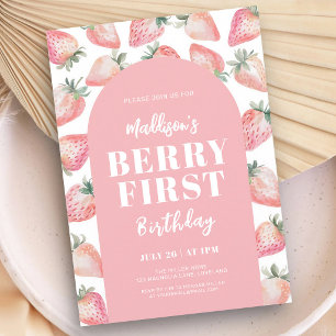 Berry First Strawberry 1st Birthday Girl Invitation