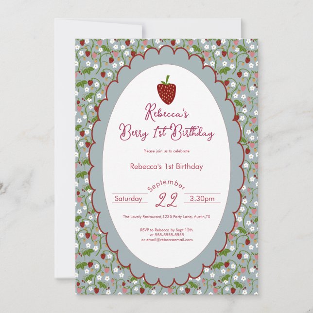 Berry First Strawberry 1st Birthday  Invitation (Front)