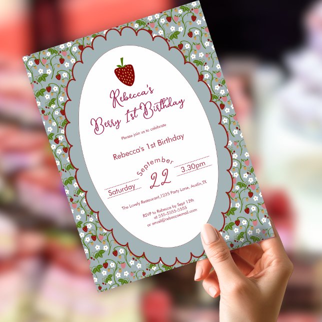 Berry First Strawberry 1st Birthday  Invitation (Creator Uploaded)