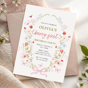 Berry First Strawberry 1st Birthday Invitation