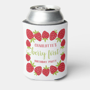 Berry First Strawberry 1st Birthday Party Custom Can Cooler