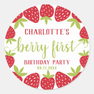 Berry First Strawberry 1st Birthday Party Custom Classic Round Sticker