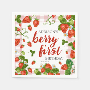 Berry First Strawberry 1st Birthday Party Custom Napkin
