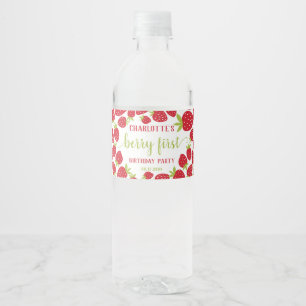 Berry First Strawberry 1st Birthday Party Custom Water Bottle Label