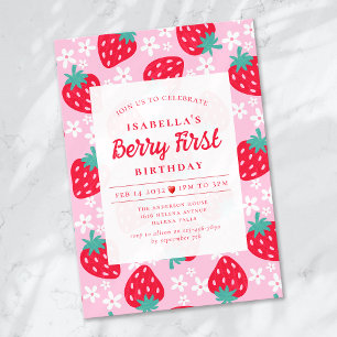 Berry First Strawberry 1st Birthday Party Invitation